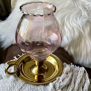 Celeste Pink Glass Tea Light or Votive Candle Holder Scalloped Edge Antique Gold